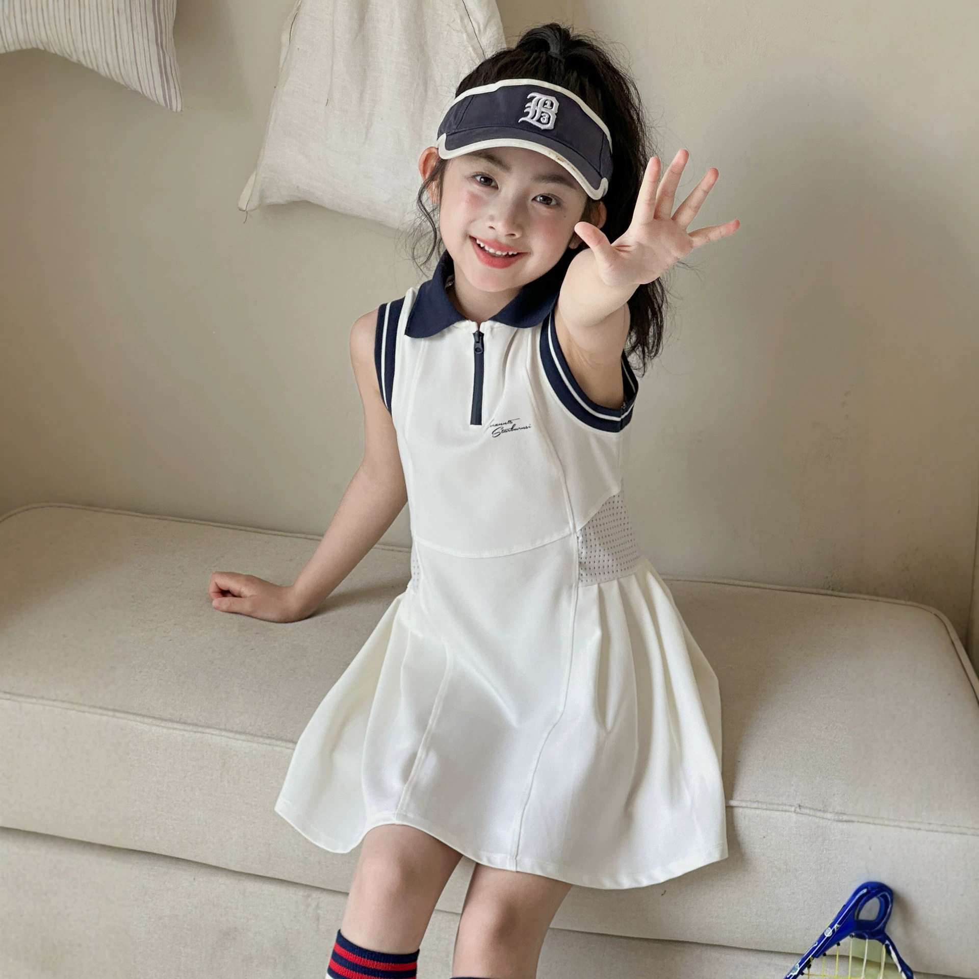 小红鱼女童连衣裙夏装速干运动服2026儿童夏季冰丝网球裙亲子裙子