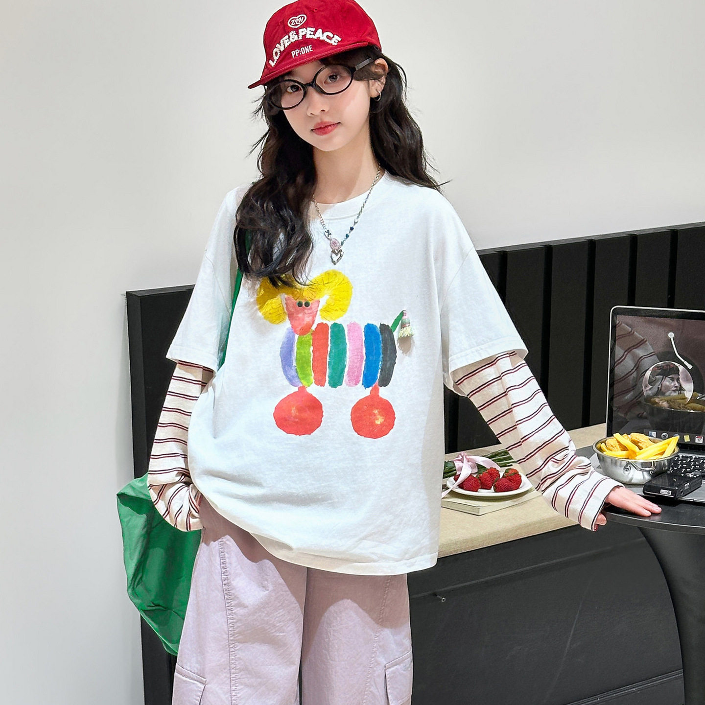 女童独特超好看上衣2026新款儿童假两件春秋款女大童韩系长袖T恤t