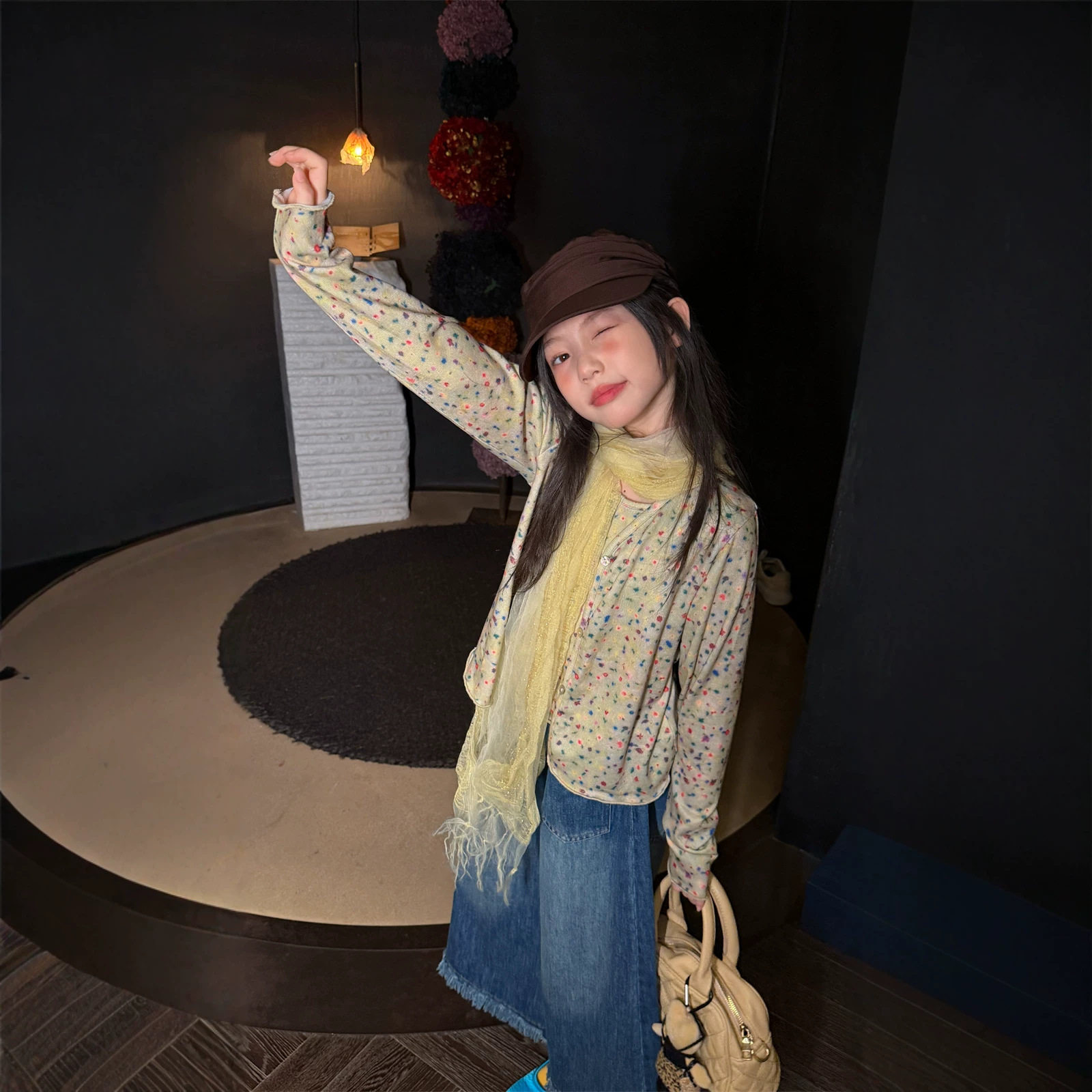 花与寻童装女童牛仔裤2026秋款韩系儿童下摆流苏牛仔直筒裤百搭潮