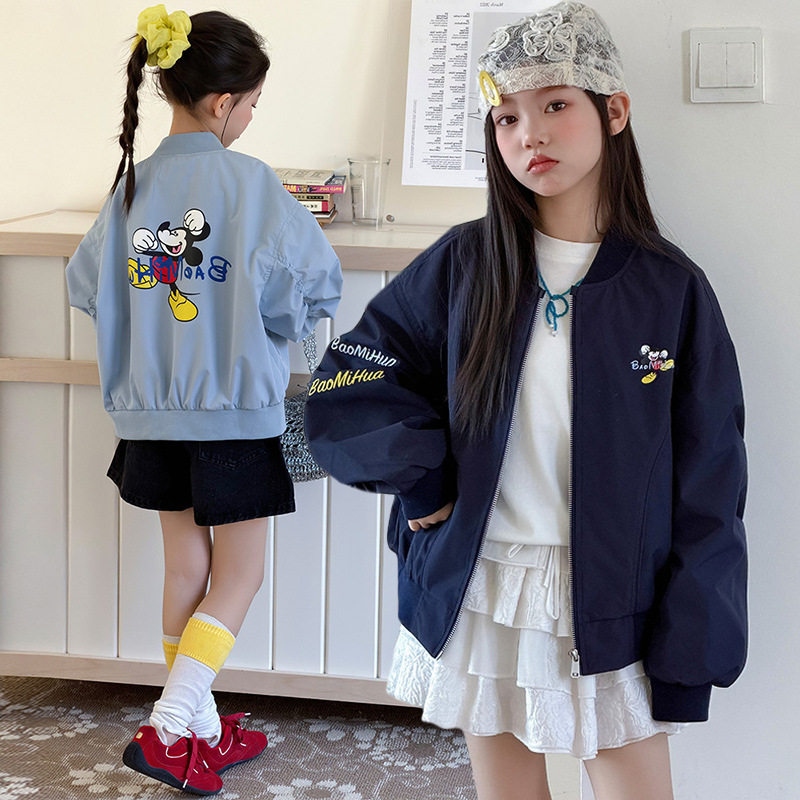 跨境童装女童外套春装新款洋气女孩早春上衣儿童棒球服中大童夹克