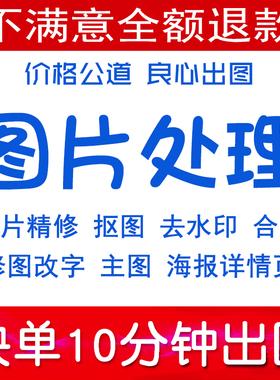 p图片处理PS修图改图PDF字抠扣图去水印照片精修美工主图平面设计