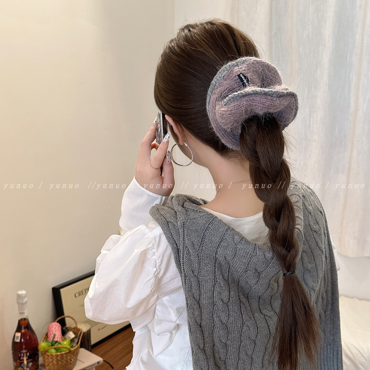 韩系针织大肠发圈女超大秋冬头花