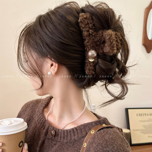 复古针织毛绒抓夹后脑勺发夹女款