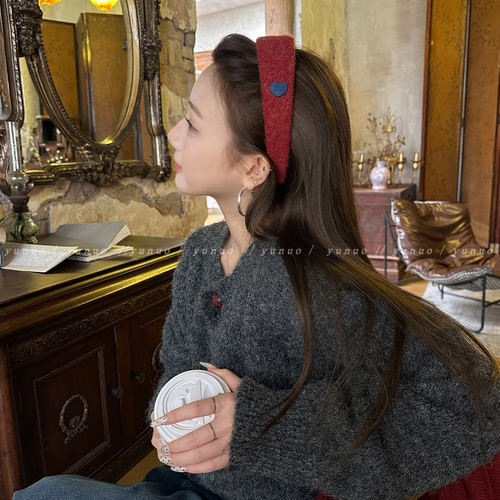 秋冬慵懒风毛呢宽边发箍女高级感