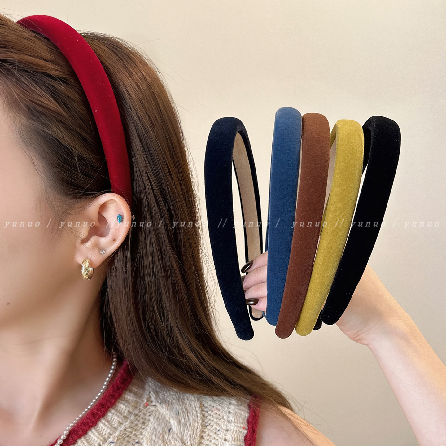 韩系彩色丝绒细边发箍高颅顶头箍