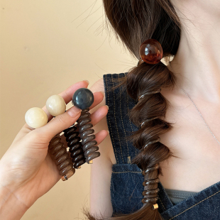 复古圆珠泡泡辫头绳女2024新款 高级感气质马尾编发神器电话线发圈