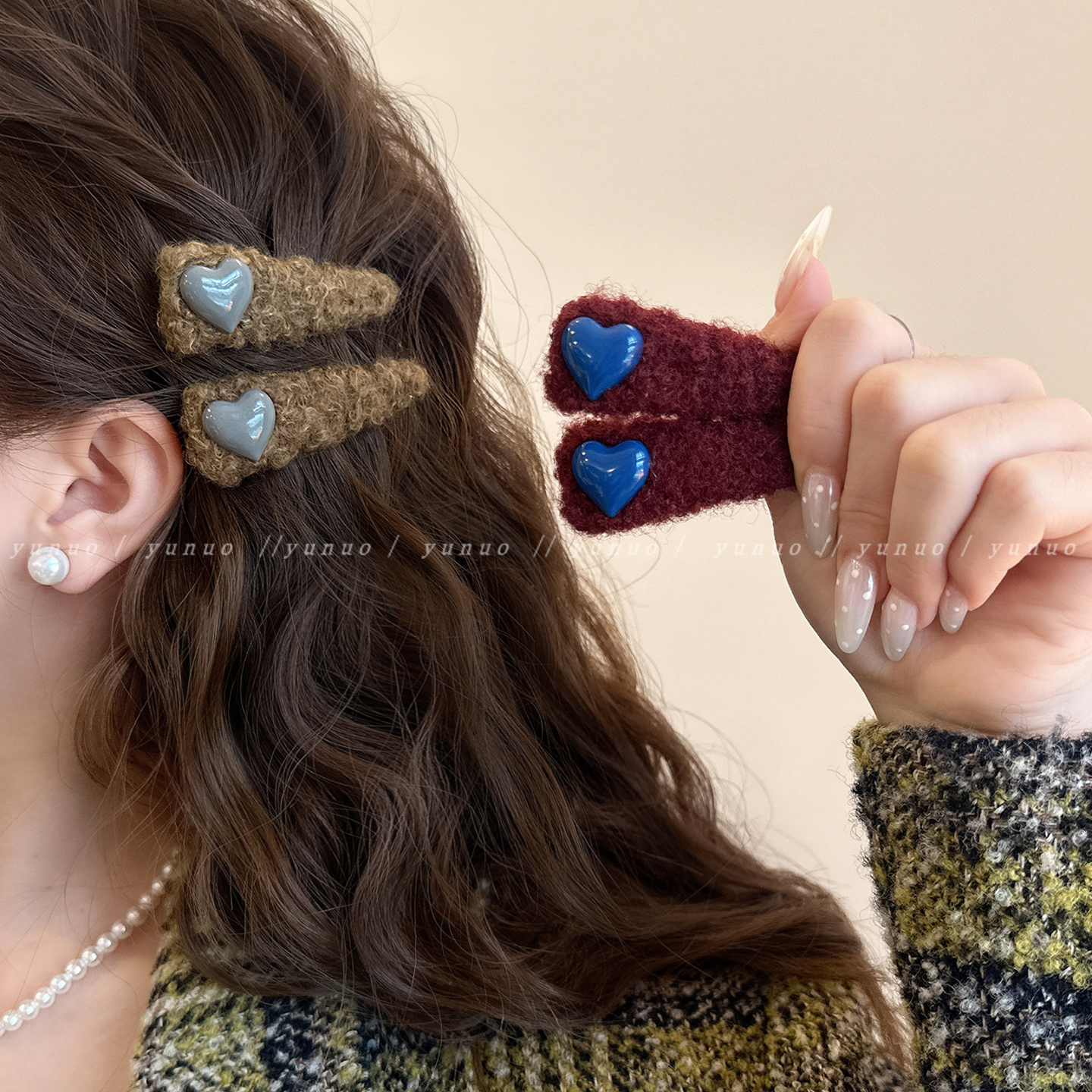 2个装秋冬爱心羊羔毛bb夹发夹女