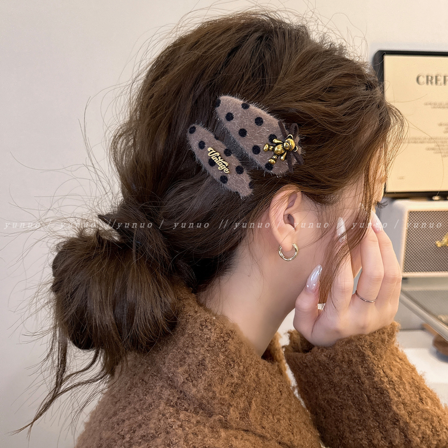 复古小熊毛绒绒刘海夹发夹女前额