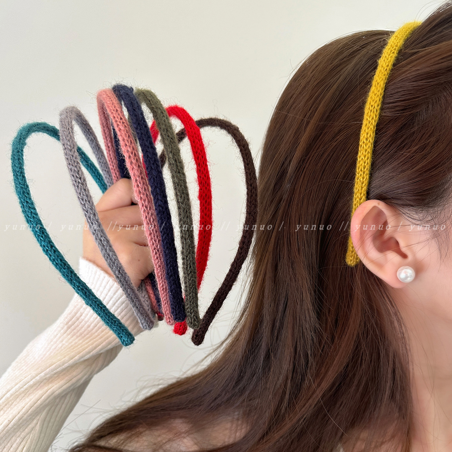 复古彩色针织细发箍外出百搭发饰