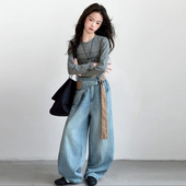 12岁中大童时髦百搭牛仔裤 女孩修身 弹力长袖 女童春季 打底衫 套装