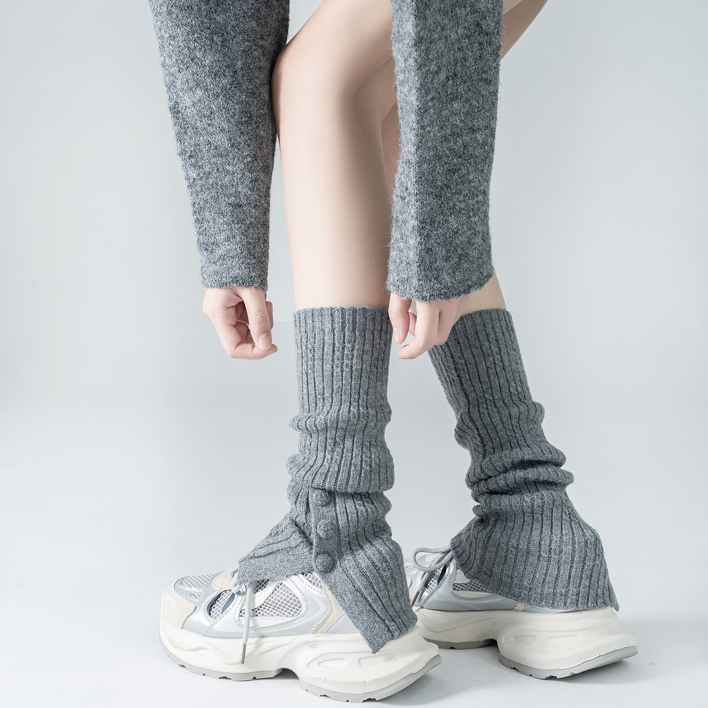 韩版个性纽扣开叉显瘦堆堆袜套