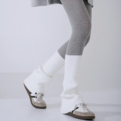 韩国东大门博主同款 袜套女长筒秋冬季 简约抽条开口JK小腿套堆堆袜