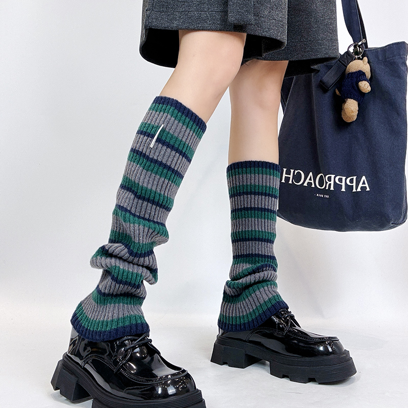 韩版个性彩色条纹小腿堆堆袜套