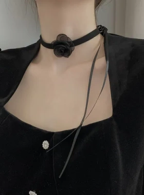 花朵ins潮女颈链森系超仙锁骨薄纱网红设计感名媛风气质配饰项链