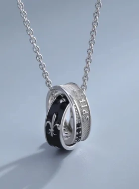 2025年双环轻奢项链百搭日系骑士精神个性潮牌送男士嘻哈男友吊坠