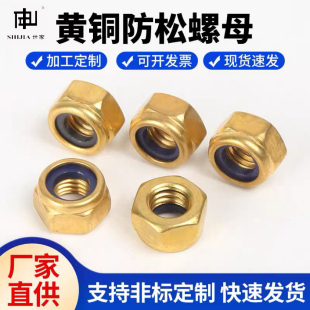 黄铜H62英制防松自锁螺母M3M12锁紧尼龙自锁螺帽尼帽DIN985