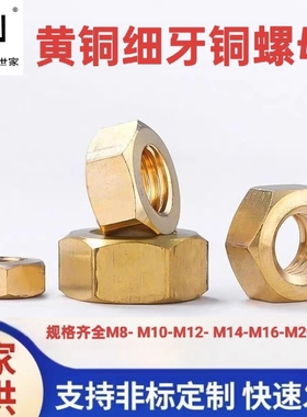 铜细牙螺母黄铜六角螺母细牙螺母GB52铜细牙螺帽 M8M10M12M16M20