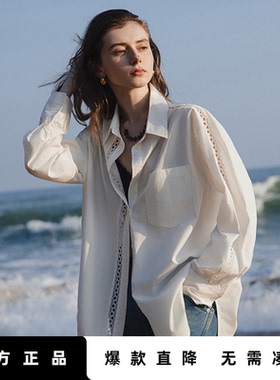 「Hot! 爆款直降」初语TOYOUTH镂空蕾丝花边宽松长袖白色衬衫衬衣