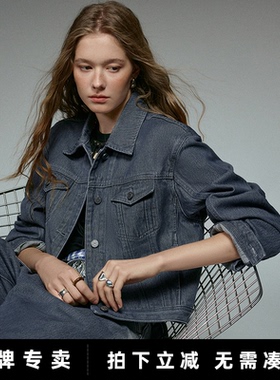 「New! 新品尝鲜」初语TOYOUTH复古灰色牛仔外套短款翻领夹克上衣