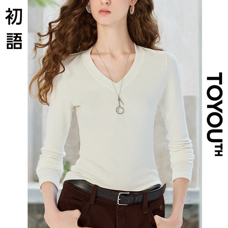 「New! 新品尝鲜」初语TOYOUTH简约正肩显瘦修身打底内搭V领上衣