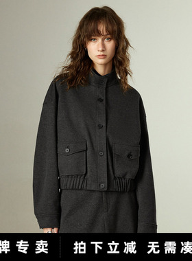 「New! 新品尝鲜」初语TOYOUTH黑灰色立领夹克宽松毛呢秋冬外套