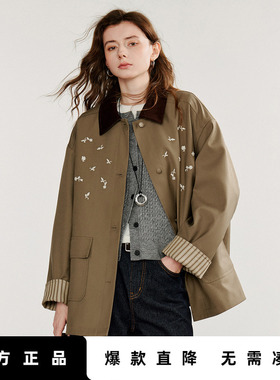 「Hot! 爆款直降」初语TOYOUTH工装撞色拼接宽松中长款开衫夹克