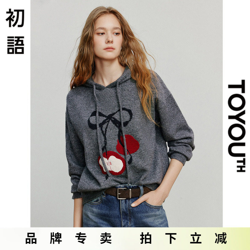 「New! 新品尝鲜」初语TOYOUTH灰色连帽蝴蝶结薄款卫衣外套帽衫