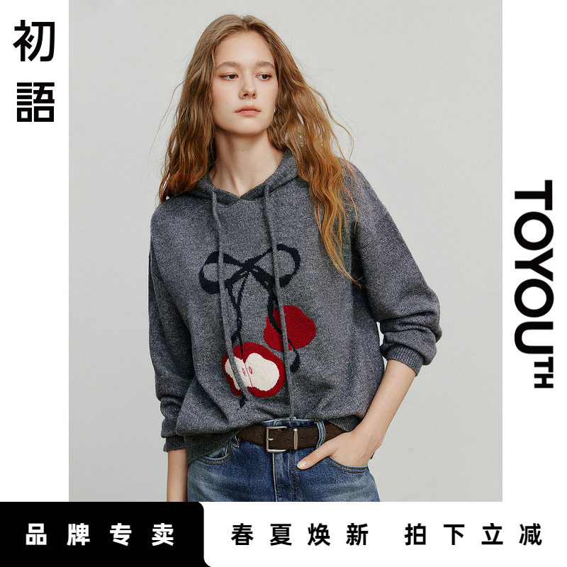 「New! 新品尝鲜」初语TOYOUTH灰色连帽蝴蝶结薄款卫衣外套帽衫