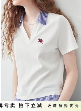 「New! 新品尝鲜」初语TOYOUTH白色短袖t恤女假两件Polo领上衣