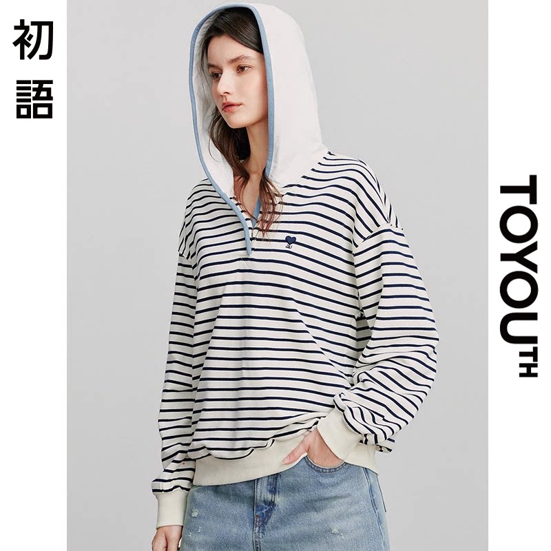 「New! 新品尝鲜」初语TOYOUTH连帽卫衣春秋薄款宽松撞色上衣外套