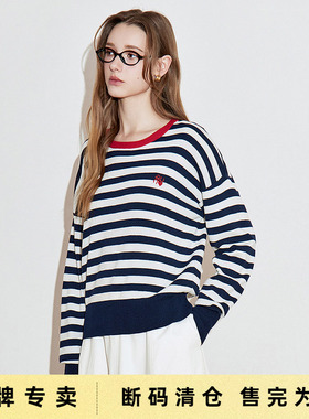 「Sale! 清仓特卖」初语TOYOUTH圆领打底衫宽松显瘦长袖条纹上衣