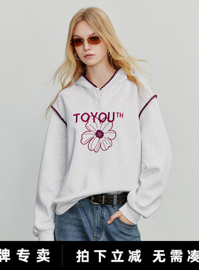 「New! 新品尝鲜」初语TOYOUTH学院风灰色连帽卫衣宽松小个子上衣