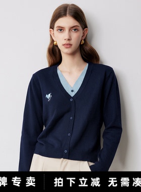 「New! 新品尝鲜」初语TOYOUTH宝蓝色假两件v领针织上衣