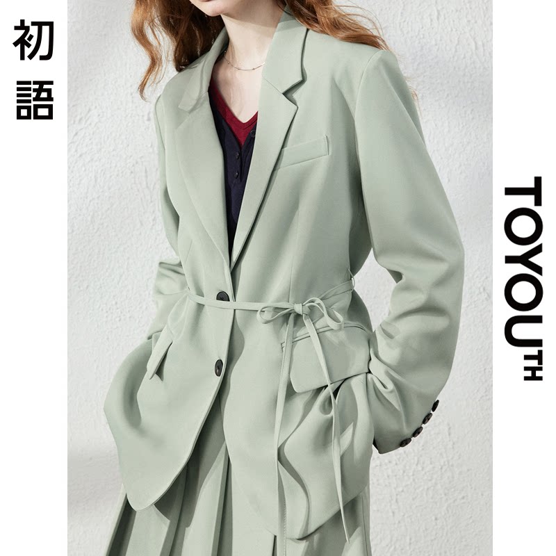 「New! 新品尝鲜」初语TOYOUTH浅绿色中长款通勤西装外套上衣