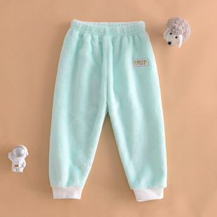 冬季大儿童珊瑚绒保暖长裤男女宝宝法兰绒加厚打底裤居家加绒睡裤