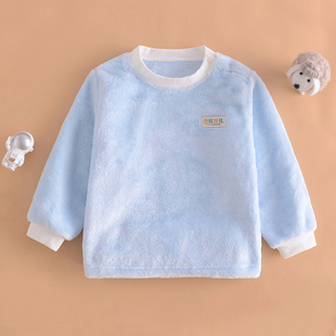 中大童保暖加绒套头上衣冬季男宝宝法兰绒加厚睡衣女童珊瑚绒单衣