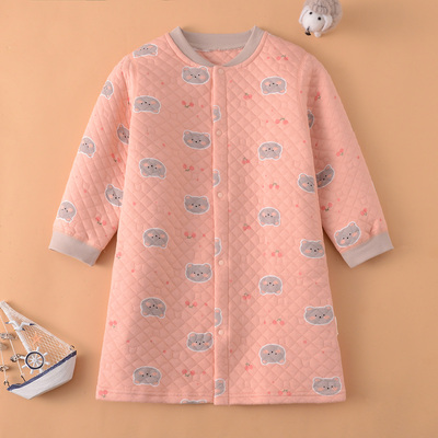 秋冬季宝宝纯棉无骨三层保暖睡袍女童居家睡裙男童空气棉睡衣睡袋