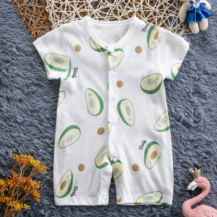 短裤 纯棉网眼短袖 连体哈衣婴幼儿无骨透气两用裆爬服 宝宝薄款 夏季