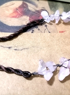 精灵珠宝 原野 天然粉水晶原石手作简单韵味蜡绳项链