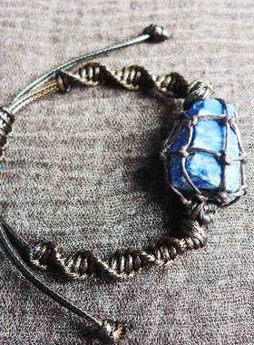 貔貅阁珠宝【生如夏花】天然青金石水晶原石手作蜡绳编织手链