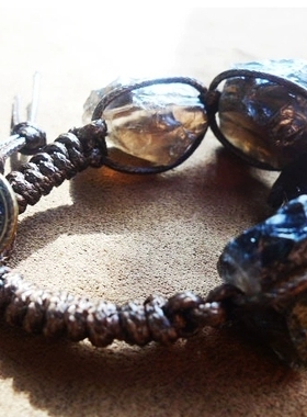 貔貅阁珠宝【生如夏花】天然茶水晶原石手作蜡绳编织手链