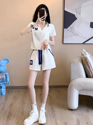 Хлопковый спортивный костюм, модные шорты, комплект, подходит для подростков, короткий рукав