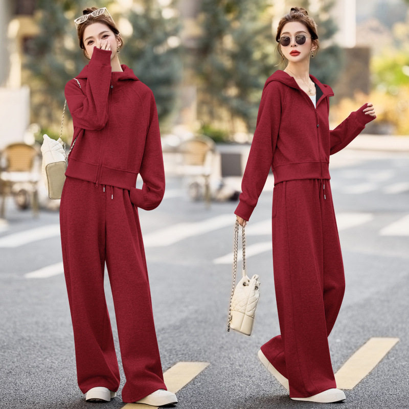 慵懒风韩系卫衣休闲套装女2026春秋新款连帽外套阔腿裤两件套