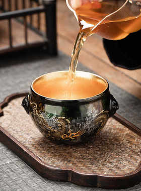 建盏茶杯手绘大漆龙杯非遗漆器