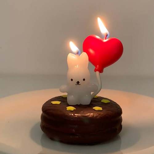 网红小红书同款爱心生日蜡烛蛋糕装饰可爱小兔子蜡烛摆件装扮插件