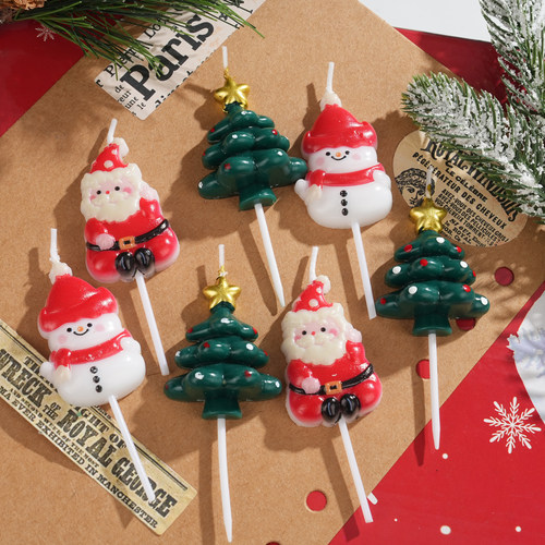 网红圣诞节圣诞老人雪人蜡烛蛋糕装饰摆件星星圣诞树烘焙甜品插件