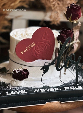网红2.14情人节蛋糕装饰love亚克力玫瑰花插件爱心卡片foryou插牌