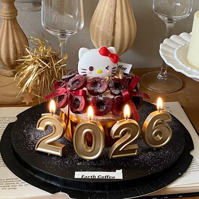 网红2026新年跨年元旦KT猫车厘子巴斯克蛋糕装饰数字蜡烛DIY配件