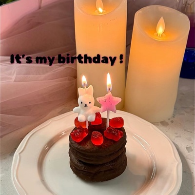 网红小红书同款爱心星星生日蜡烛蛋糕装饰可爱小兔子蜡烛装扮插件