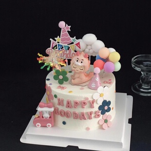 龙宝宝满月蛋糕装 饰摆件百天啦可爱男女孩火车兔子小花烘焙插件
